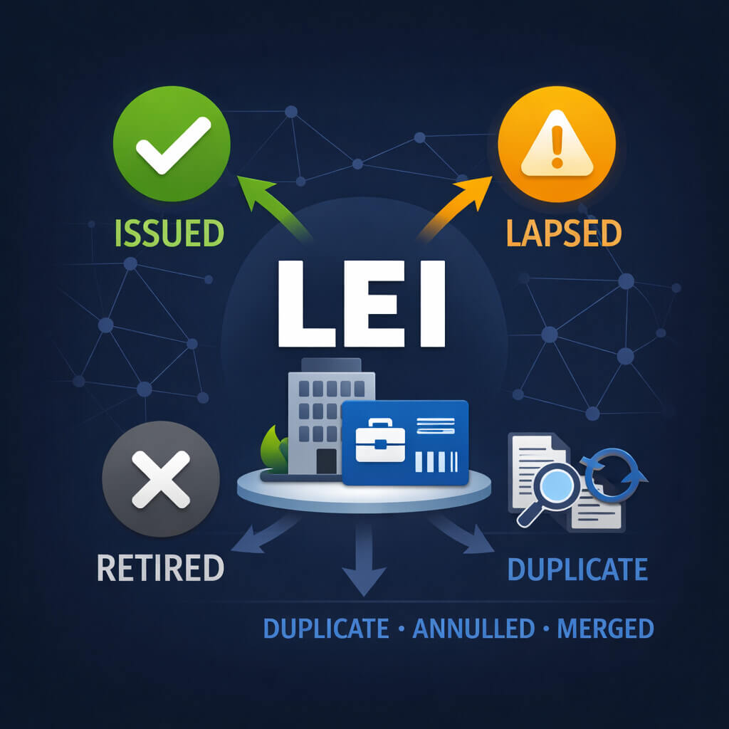 LEIシステムにおける発行済、失効、抹消、例外ステータスを含む、LEIステータスが重要な理由を解説する記事